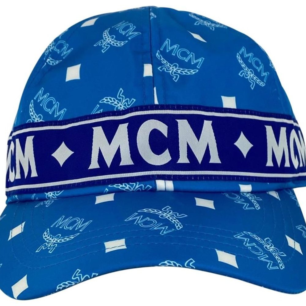 MCM Blue Monogram Visetos Log Baseball Cap Hat